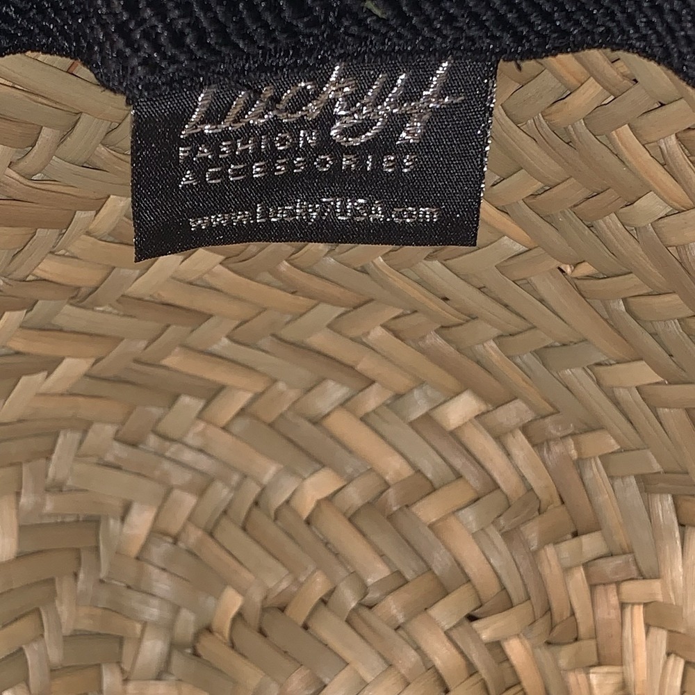 Lucky 7 STRAW HAT Fishing Shark Beach Summer Sun Shade Headgear Drawstring NWOT - Picture 6 of 7